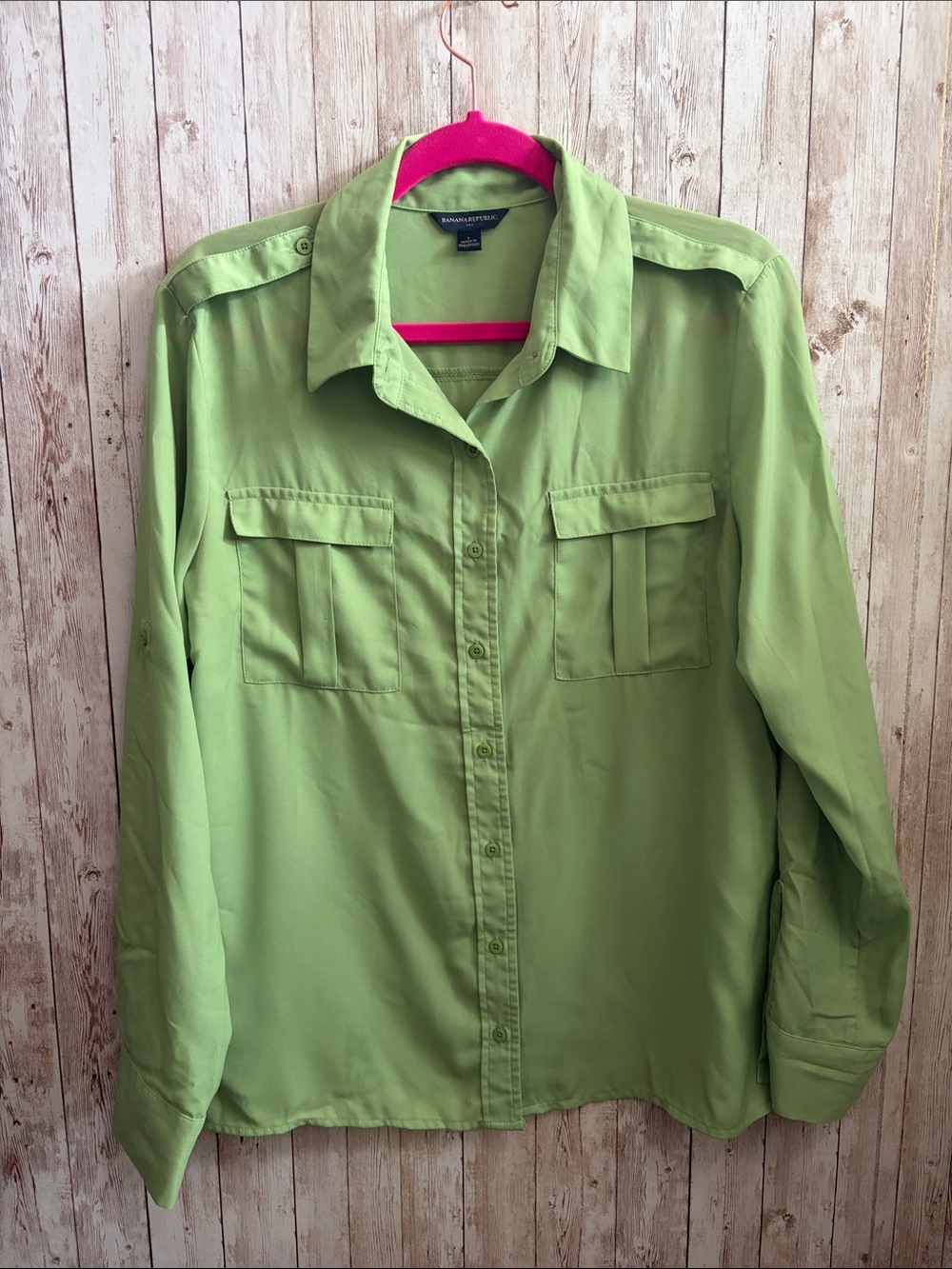Banana Republic Green Button-Front Utility Blouse
